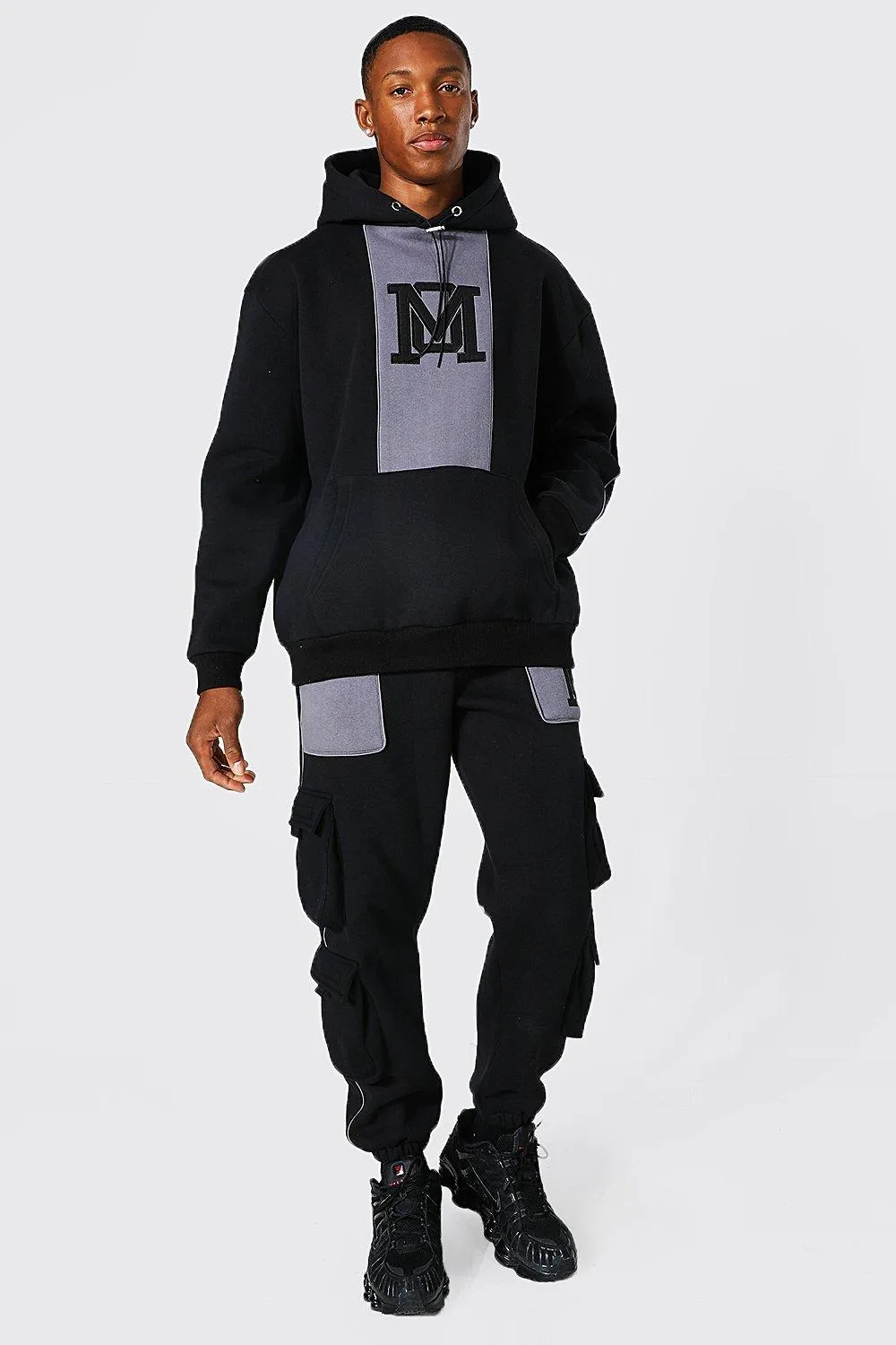 Oversized Man Applique Cargo Tracksuit | boohooMAN UK