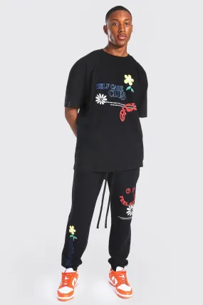 Oversized Slogan Printed T-shirt Tracksuit | boohooMAN UK