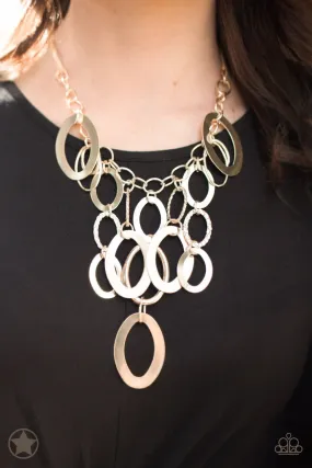 Paparazzi A Golden Spell Necklace - Gold Blockbuster Necklace and matching Earrings