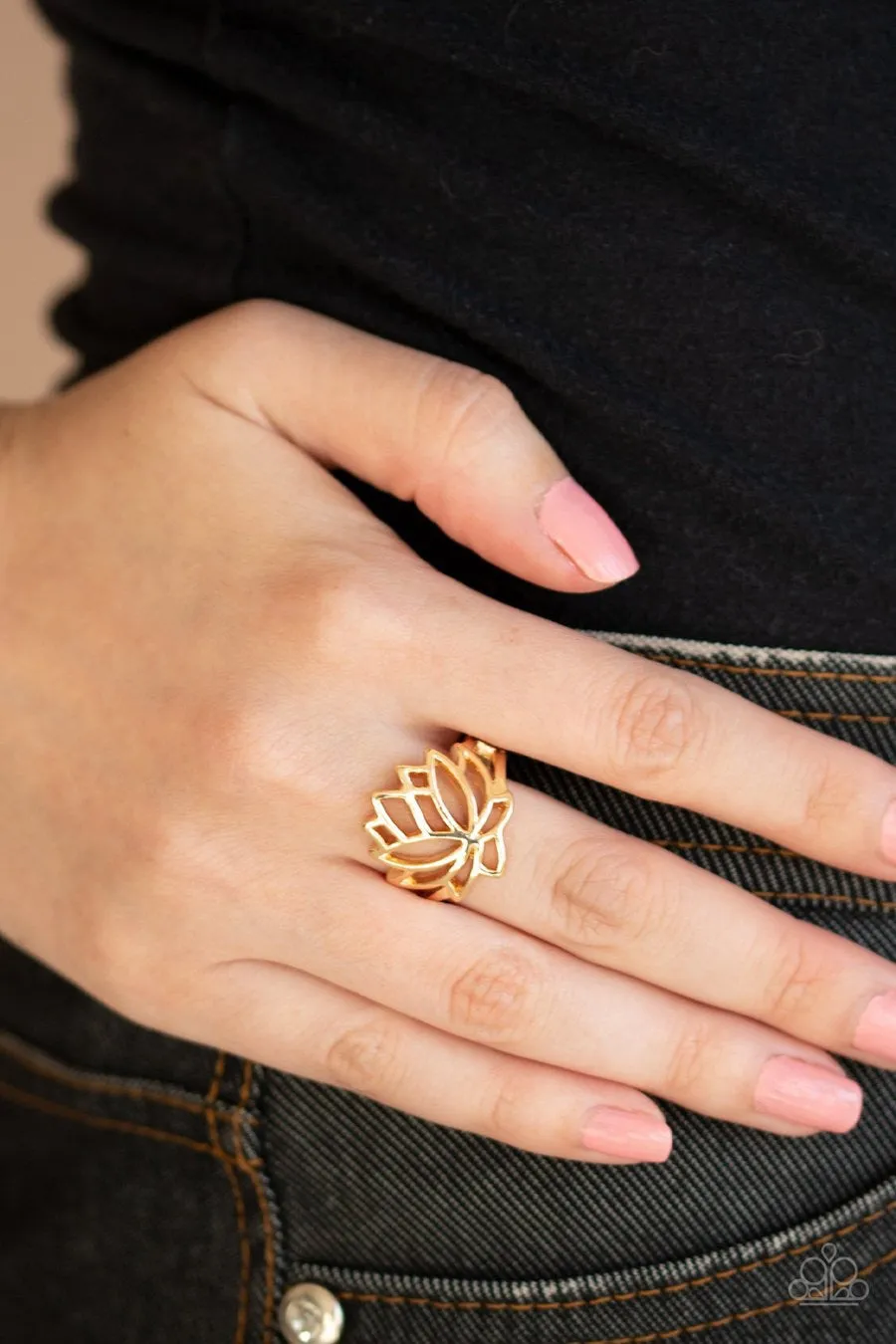 Paparazzi Lotus Lover - Gold - Lotus Flower - Dainty Band Ring