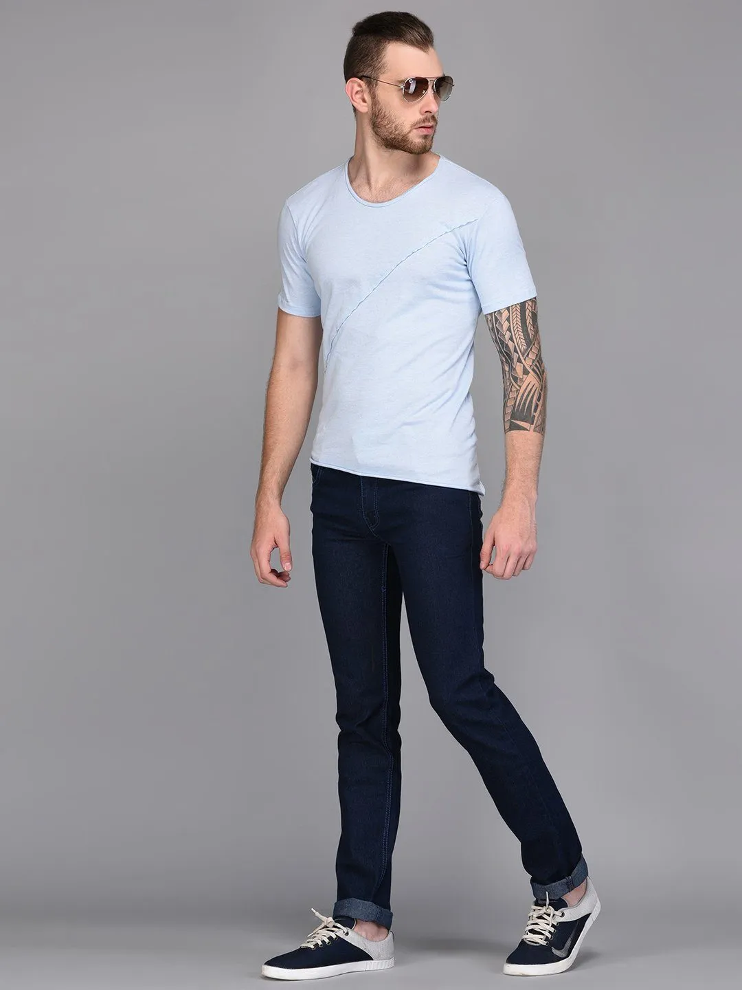 Pastel Blue T-shirt with Piping detail