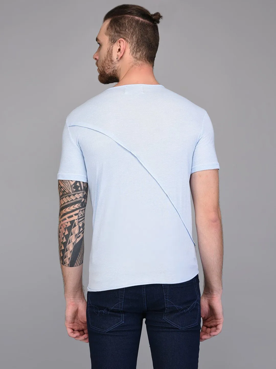 Pastel Blue T-shirt with Piping detail