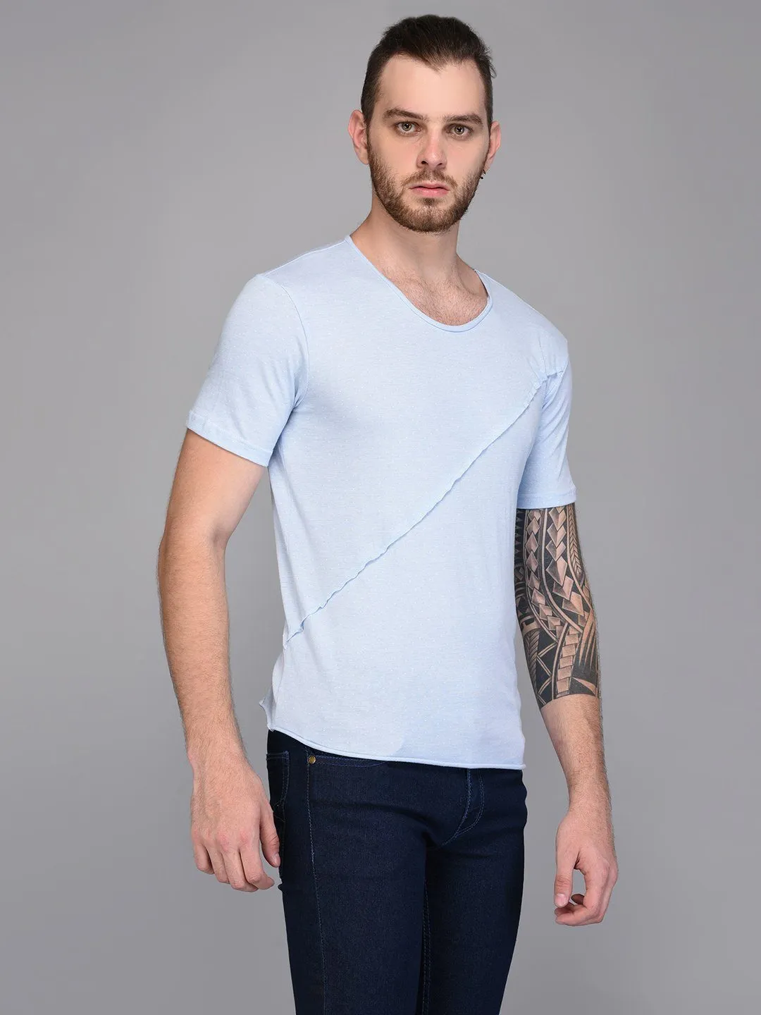 Pastel Blue T-shirt with Piping detail