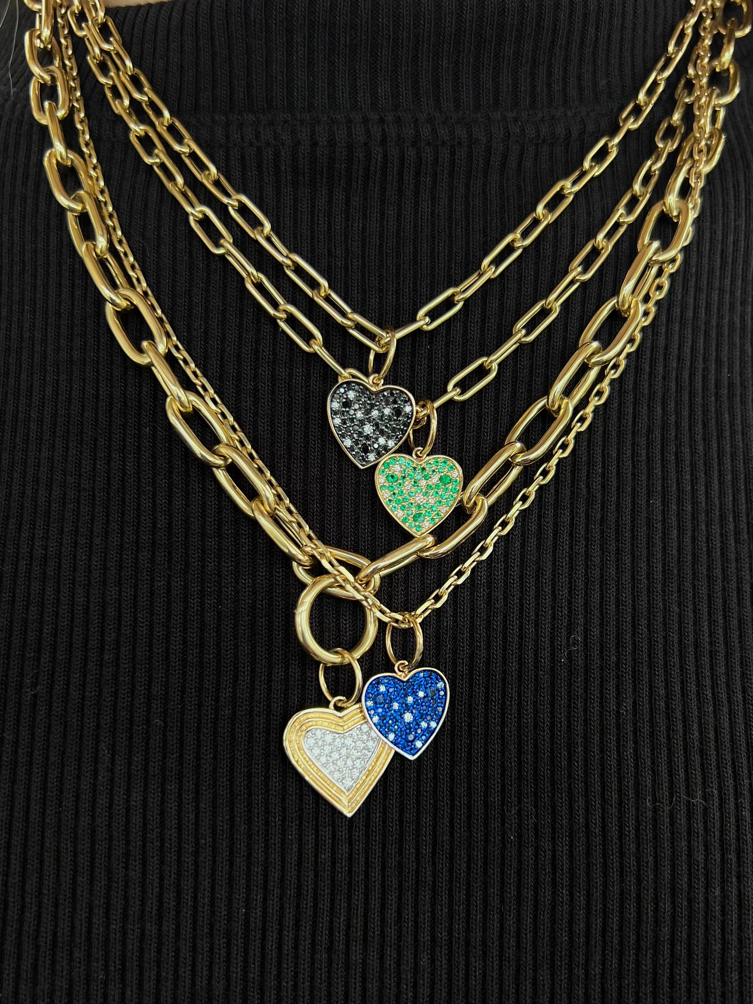 Pave Black and White Diamond Heart Charm