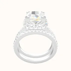 Pave Cathedral Engagement Ring With Halo with Double Prong Head and Matching Band