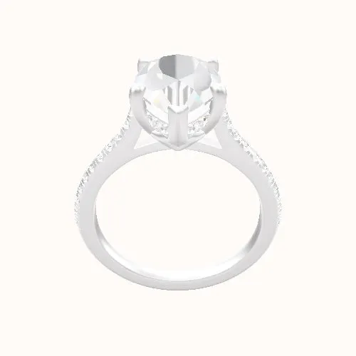 Pave Cathedral Engagement Ring With V Prong with Hidden Halo Head