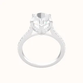 Pave Cathedral Engagement Ring With V Prong with Hidden Halo Head