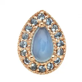 Pear Halo Threaded End in Gold with Sea Blue Chalcedony & Aquamarine