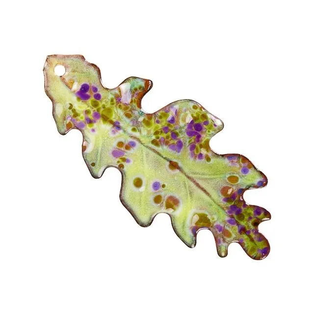 Pendant, Oak Leaf 35.5x32mm, Enameled Brass Tuscany Green Blend, by Gardanne Beads (1 Piece)