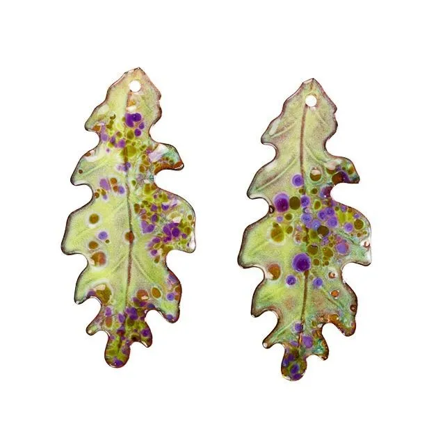 Pendant, Oak Leaf 35.5x32mm, Enameled Brass Tuscany Green Blend, by Gardanne Beads (1 Piece)