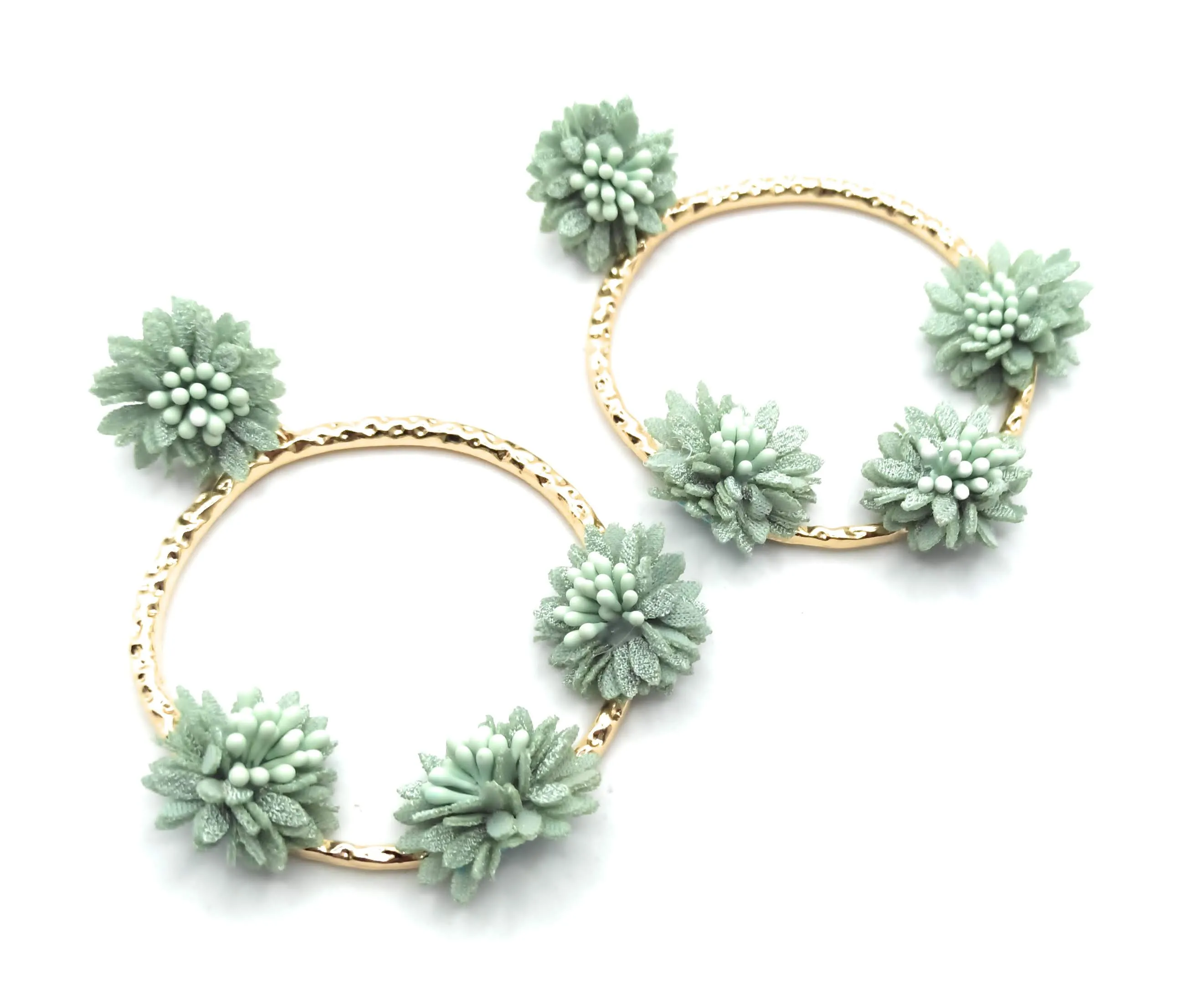 Pendientes flamenca dorado · Aro Flores Verde Agua