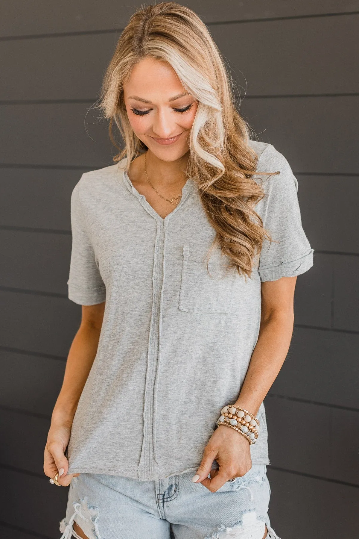 Perfect Together Notched Top- Grey