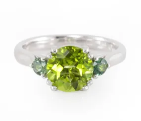 Peridot and Teal Sapphire Ring in White Gold