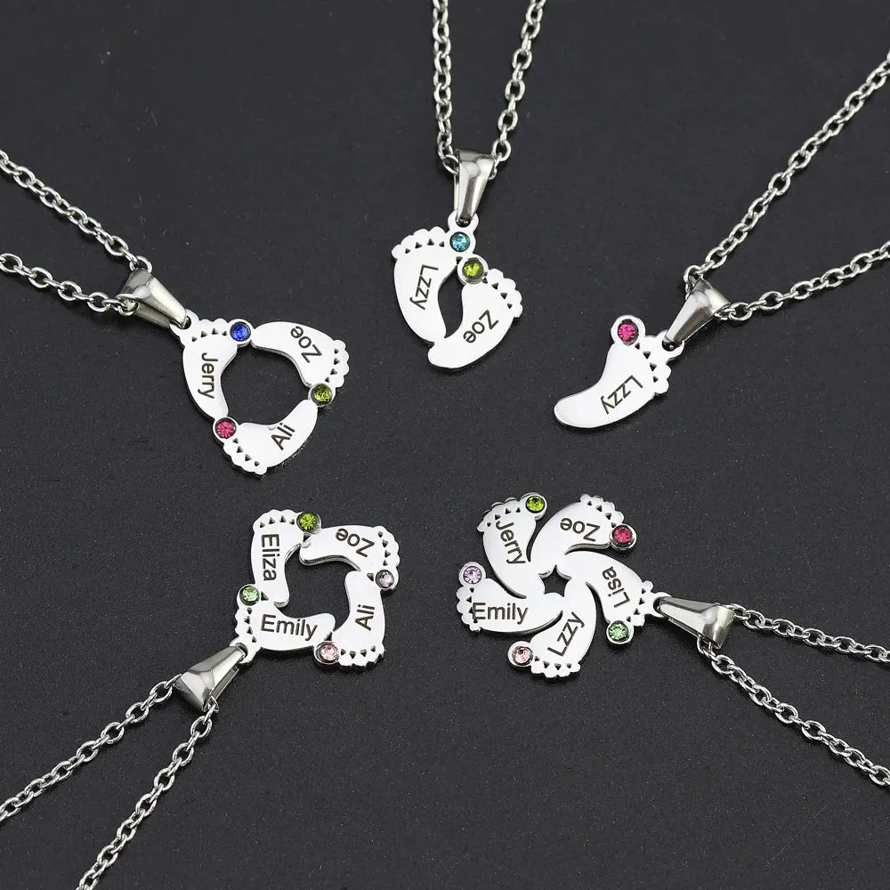 Personalized Baby Feet Necklace with Birthstone