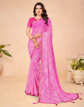 Pink Chiffon Printed Saree