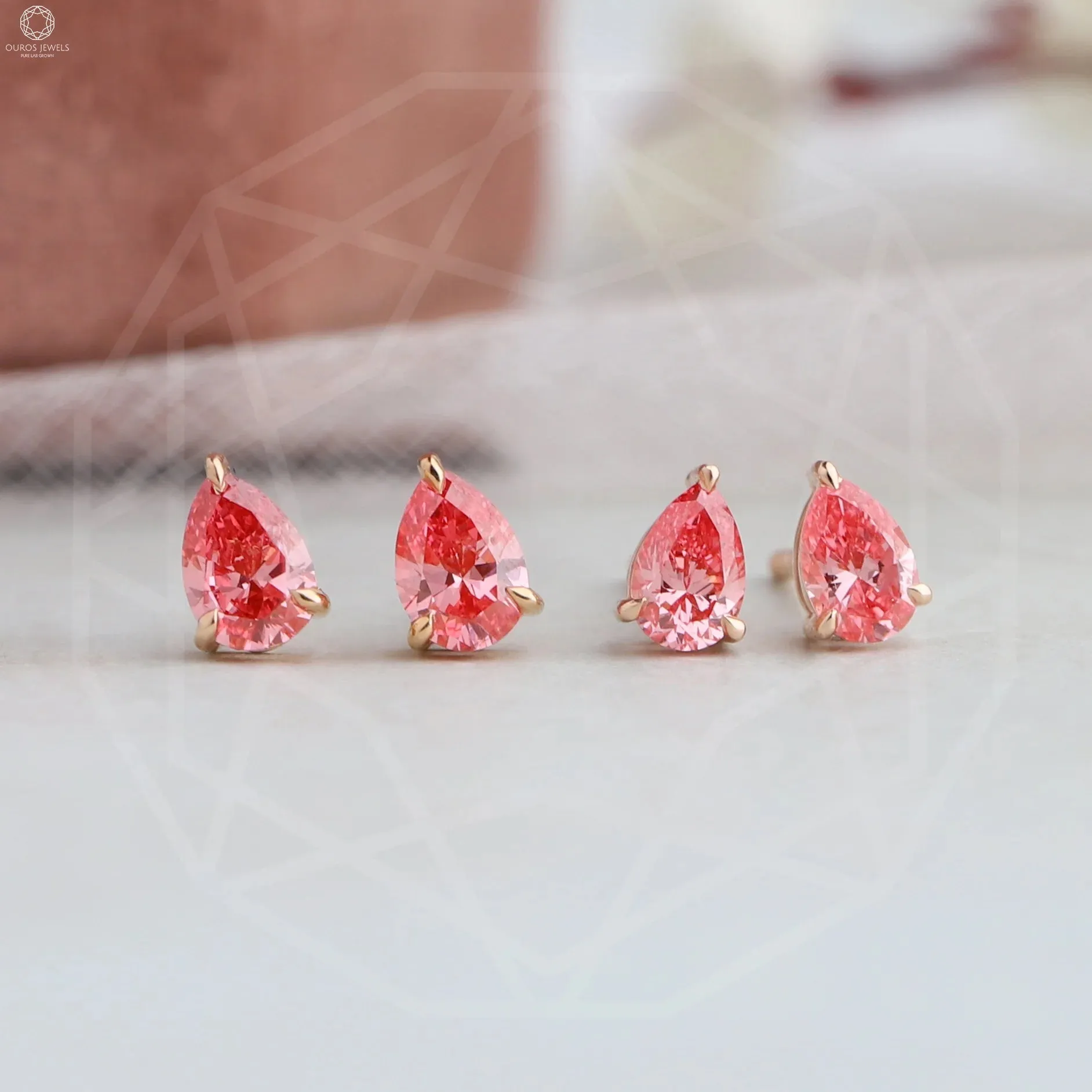 Pink Pear Diamond Rose Gold Stud Earrings