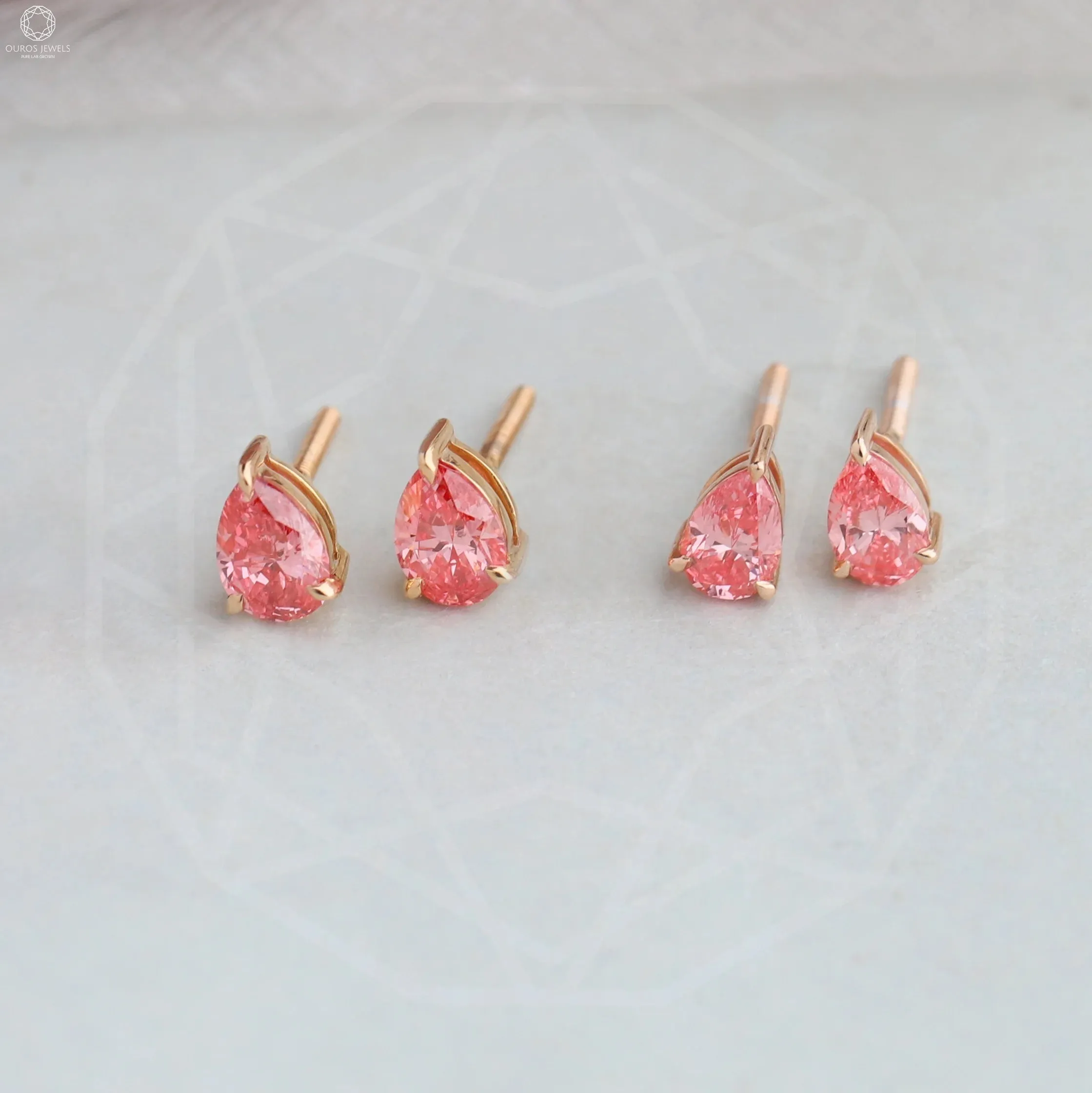 Pink Pear Diamond Rose Gold Stud Earrings