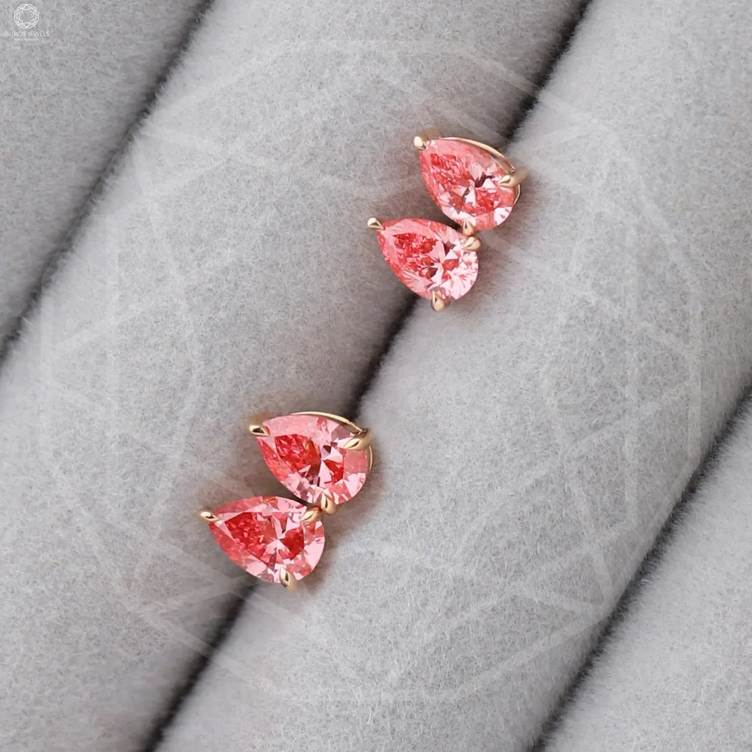 Pink Pear Diamond Rose Gold Stud Earrings