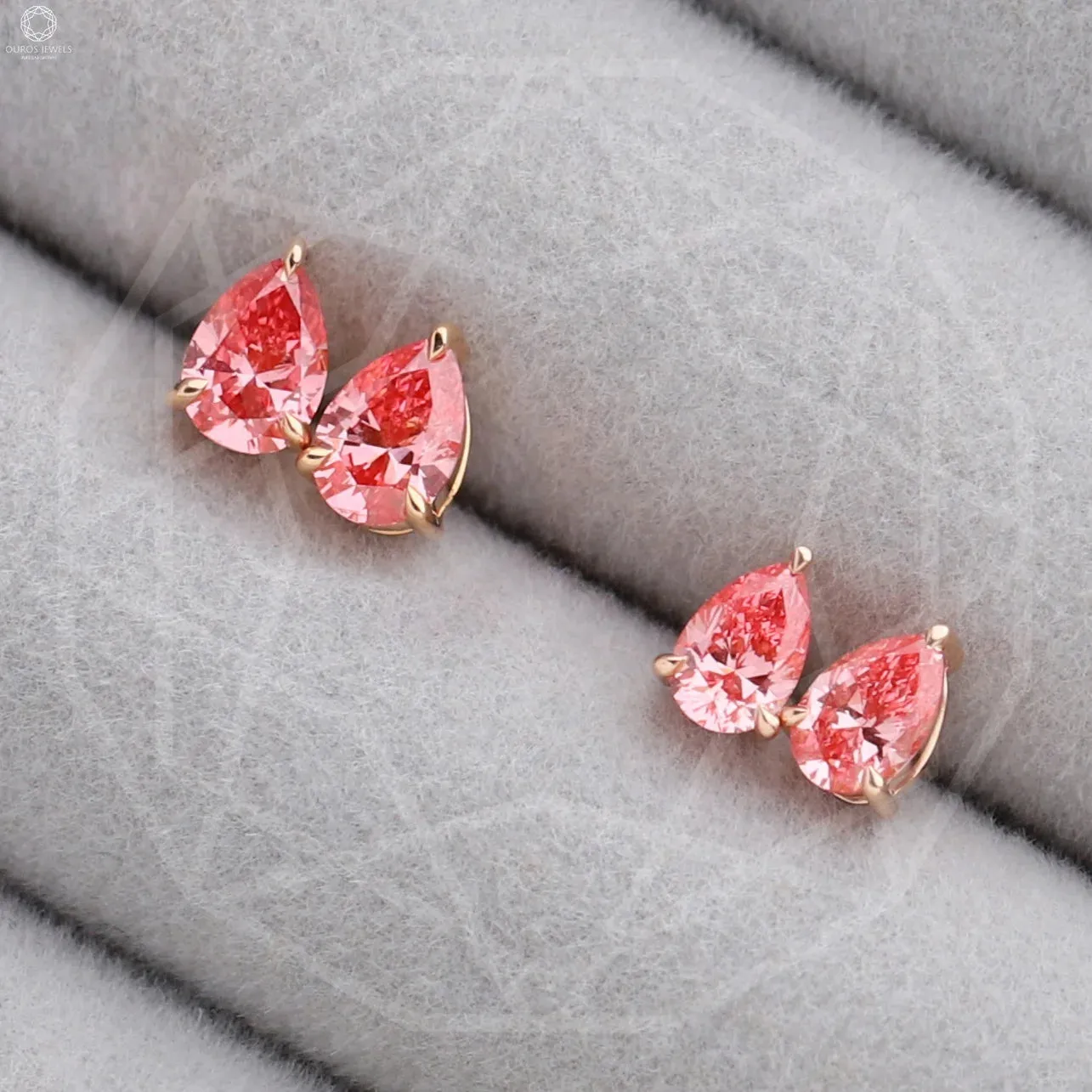 Pink Pear Diamond Rose Gold Stud Earrings