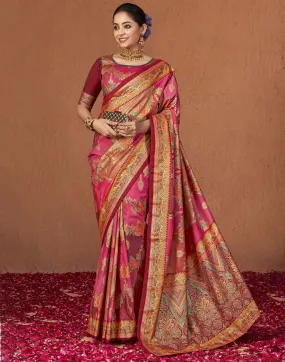 Pink Printed Silk Saree