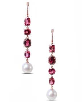 Pink Tourmaline and Pearl Drop Earrings