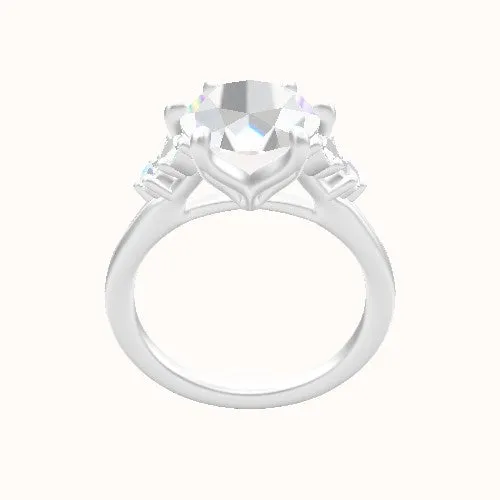 Plain Band with Marquise & Round Diamond Sidestones Engagement Ring With Petal Six Prong Head