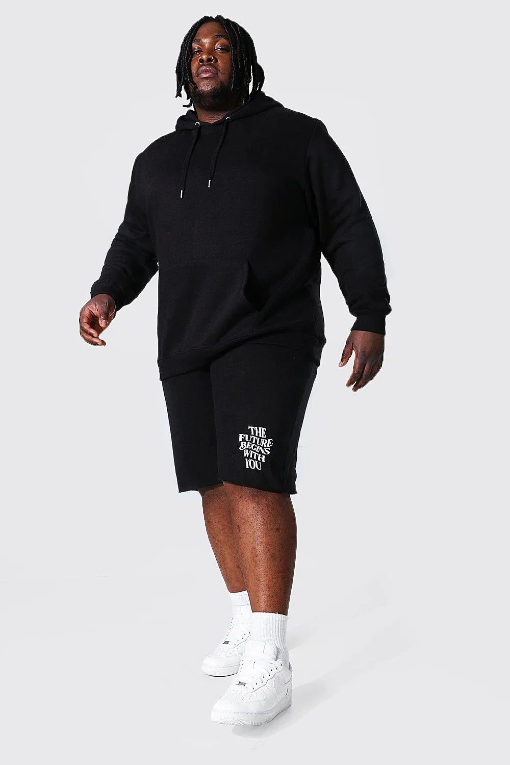 Plus Size Positive Slogan Short Tracksuit | boohooMAN UK