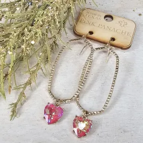 PP Gold Navette Pink AB Heart Drop Earrings