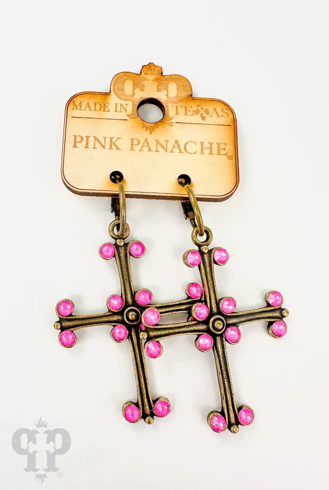 PP Pink Round Tip Cross Earrings