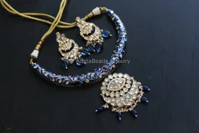 Premium Enamel & Polki Kundan Hasli Set - Blue