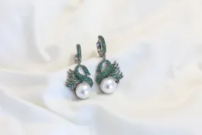 Premium Pave Setting CZ Swan Earrings - Green