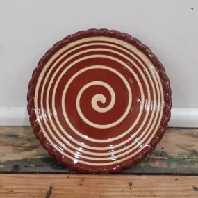 Redware Slab Plate with Big White Swirl