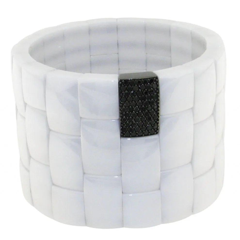 Roberto Demeglio Domino White Ceramic 3 Row Bracelet with Black Diamonds