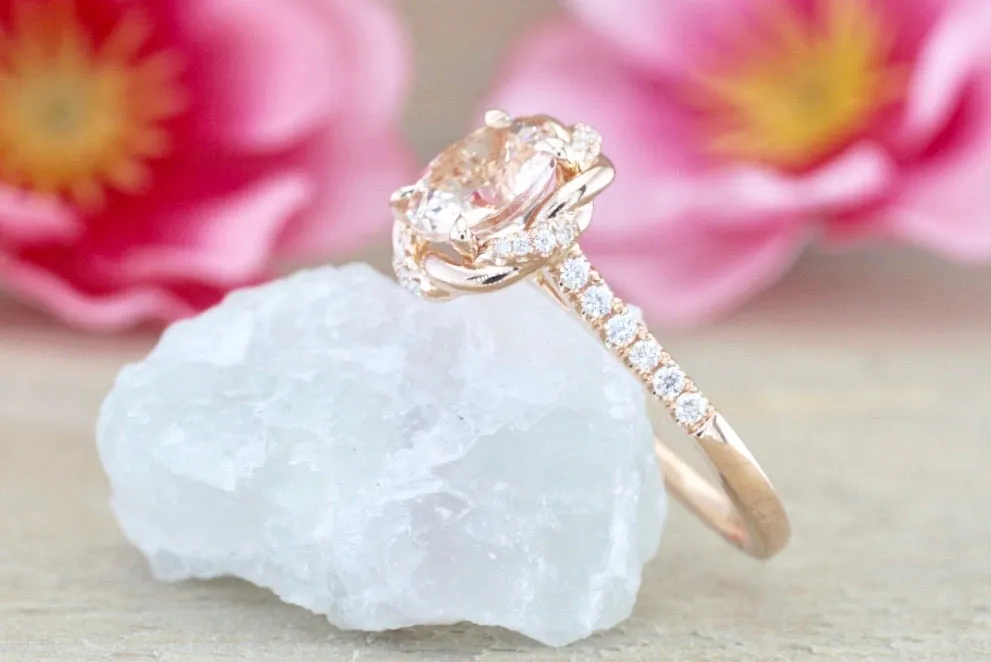 Rope Twist Halo Morganite Diamond Round