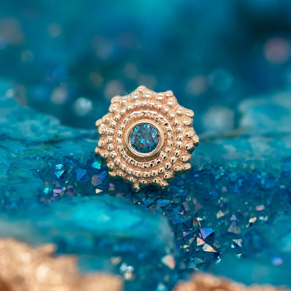 Round Afghan Threaded End in Gold with Ocean Blue Diamond