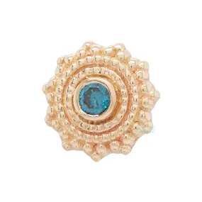 Round Afghan Threaded End in Gold with Ocean Blue Diamond