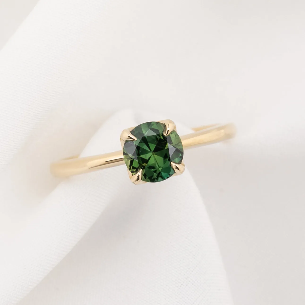 Sara Ring 1.02ct Peacock Green Queensland Sapphire, 14k Yellow Gold (One of a kind)