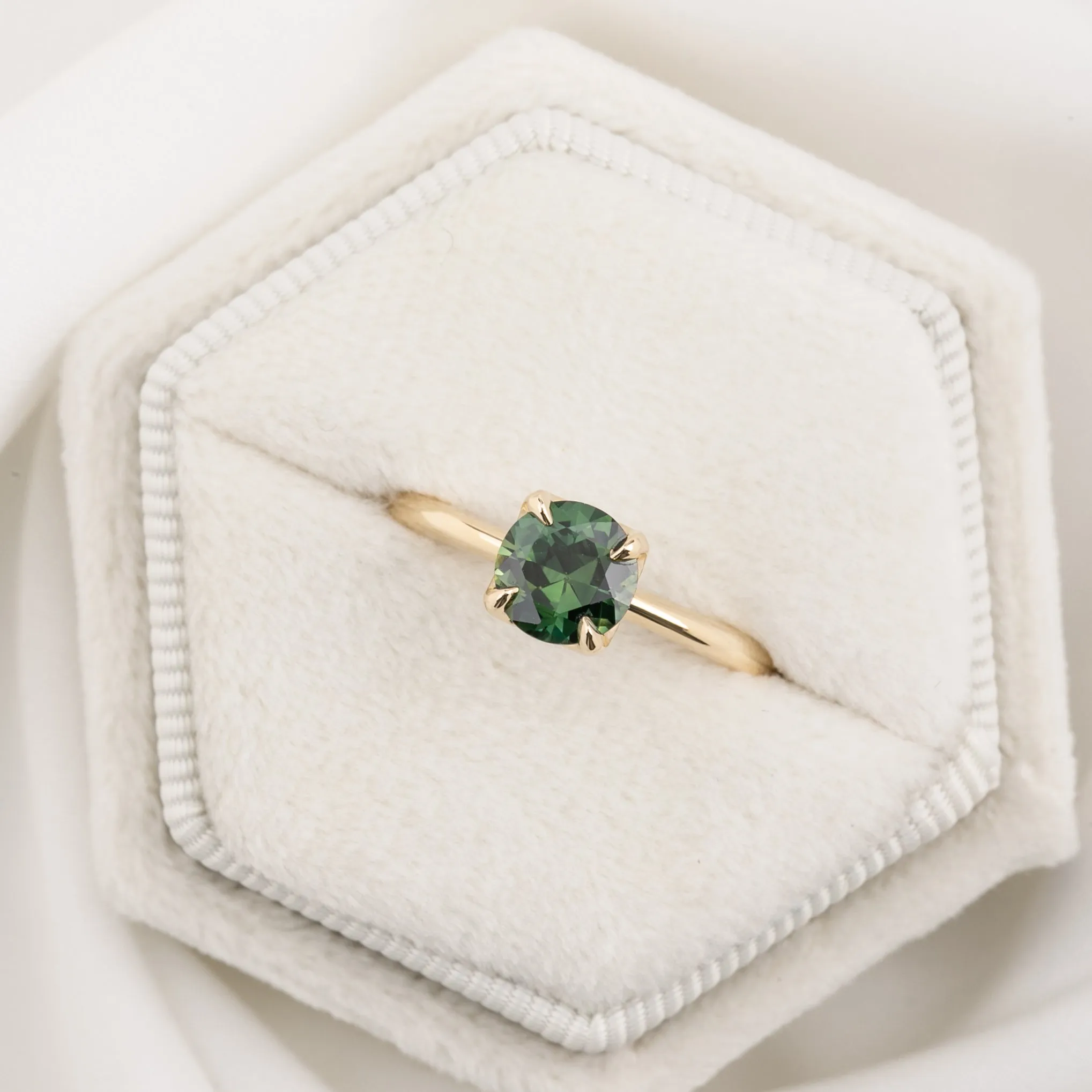 Sara Ring 1.02ct Peacock Green Queensland Sapphire, 14k Yellow Gold (One of a kind)