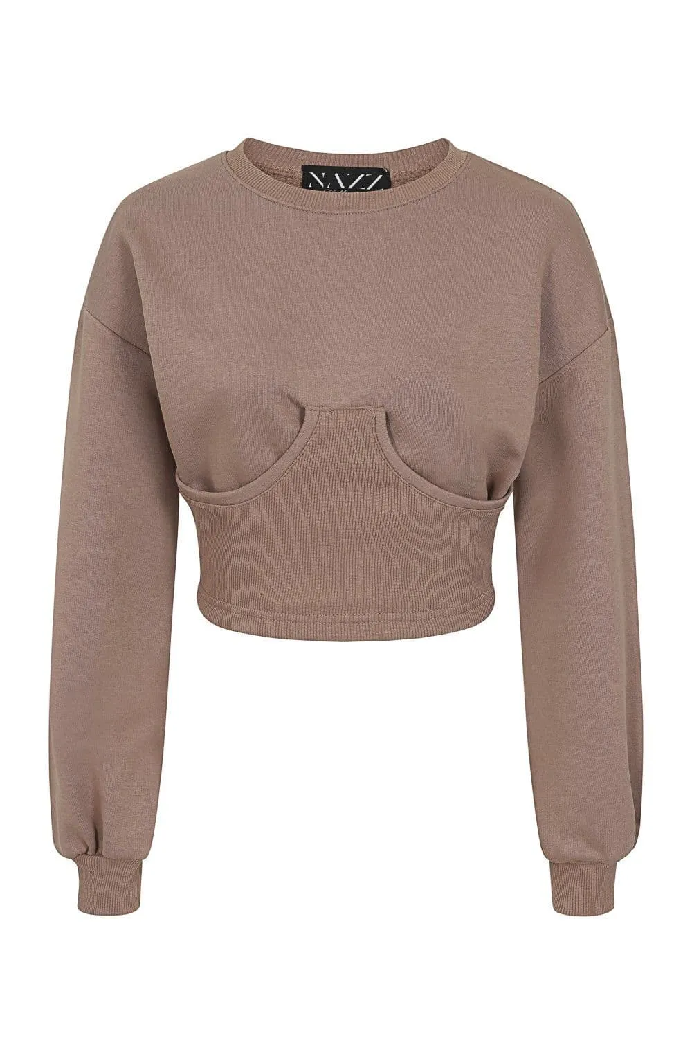 Sasha Taupe Under Bra Waisted Sweatshirt Tracksuit Set