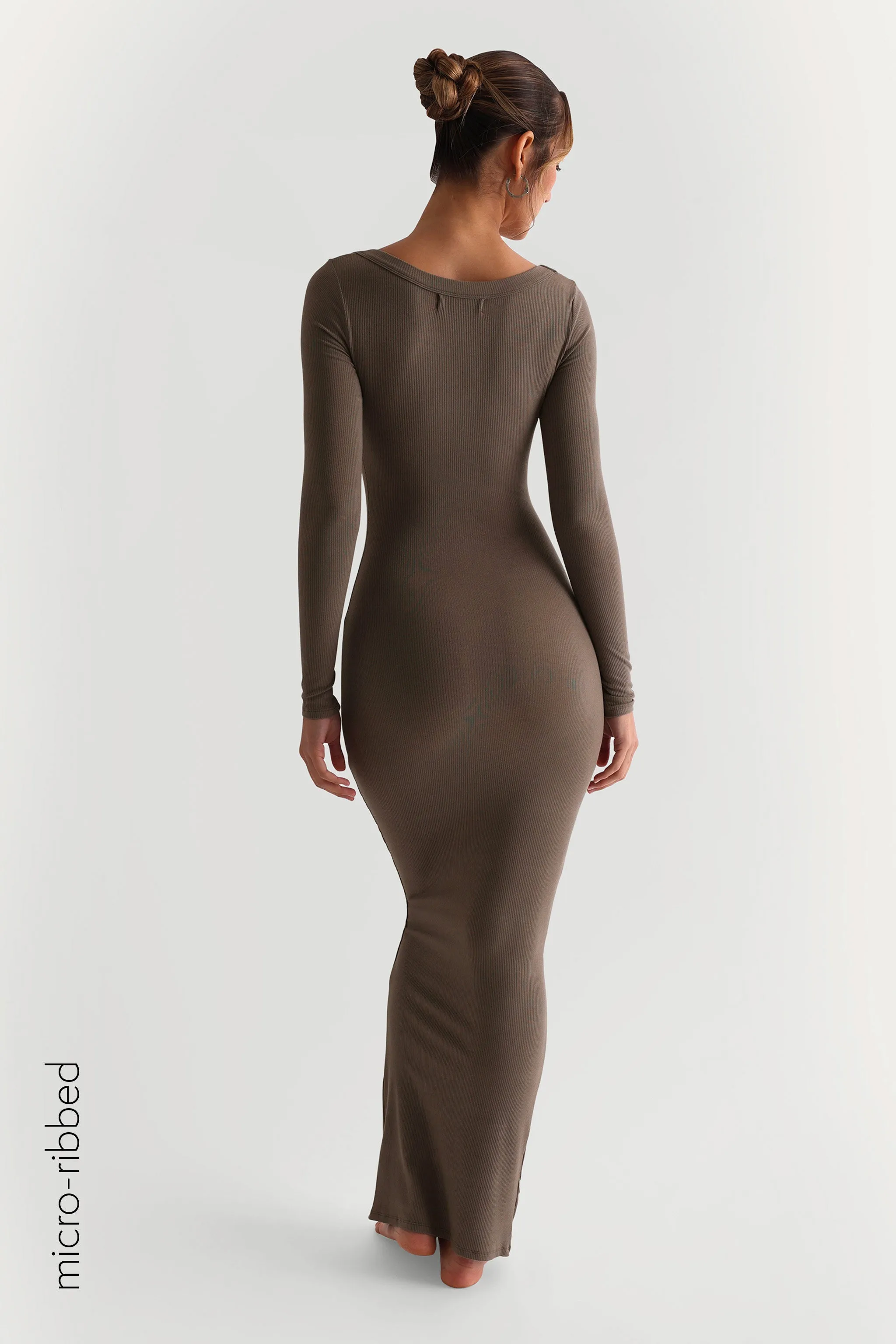 Scooped Micro-Ribbed Maxi Dress - Warm Mocha