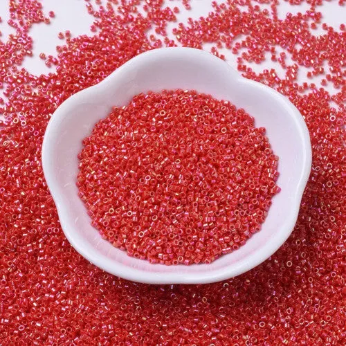 Seed Beads, MIYUKI Delica, Cylinder, Japanese Seed Beads, 11/0, (DB0159), Opaque Vermilion Red AB