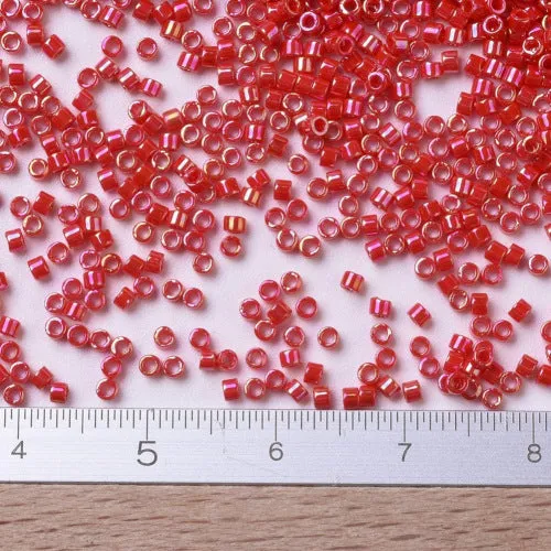 Seed Beads, MIYUKI Delica, Cylinder, Japanese Seed Beads, 11/0, (DB0159), Opaque Vermilion Red AB