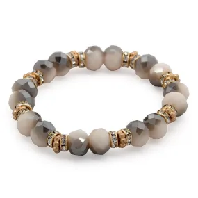 Semi Precious Stone Stretch Bracelet with CZ White Grey