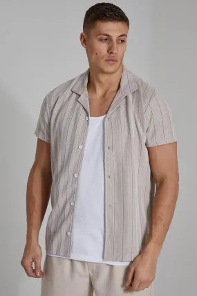 Short Sleeve Striped Ribbed Shirt | boohooMAN UK