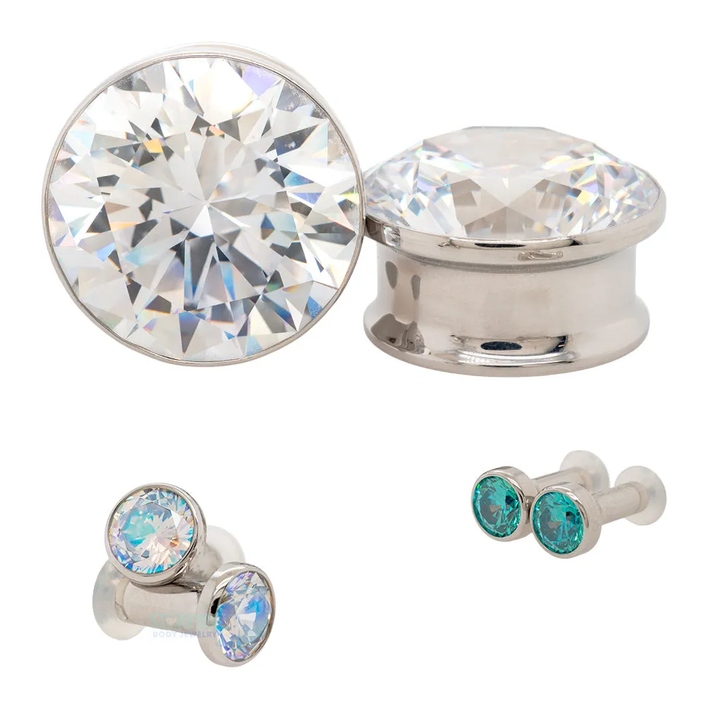 Single Gem BIG BLING Plugs ( Eyelets ) with Brilliant-Cut Gem - Red