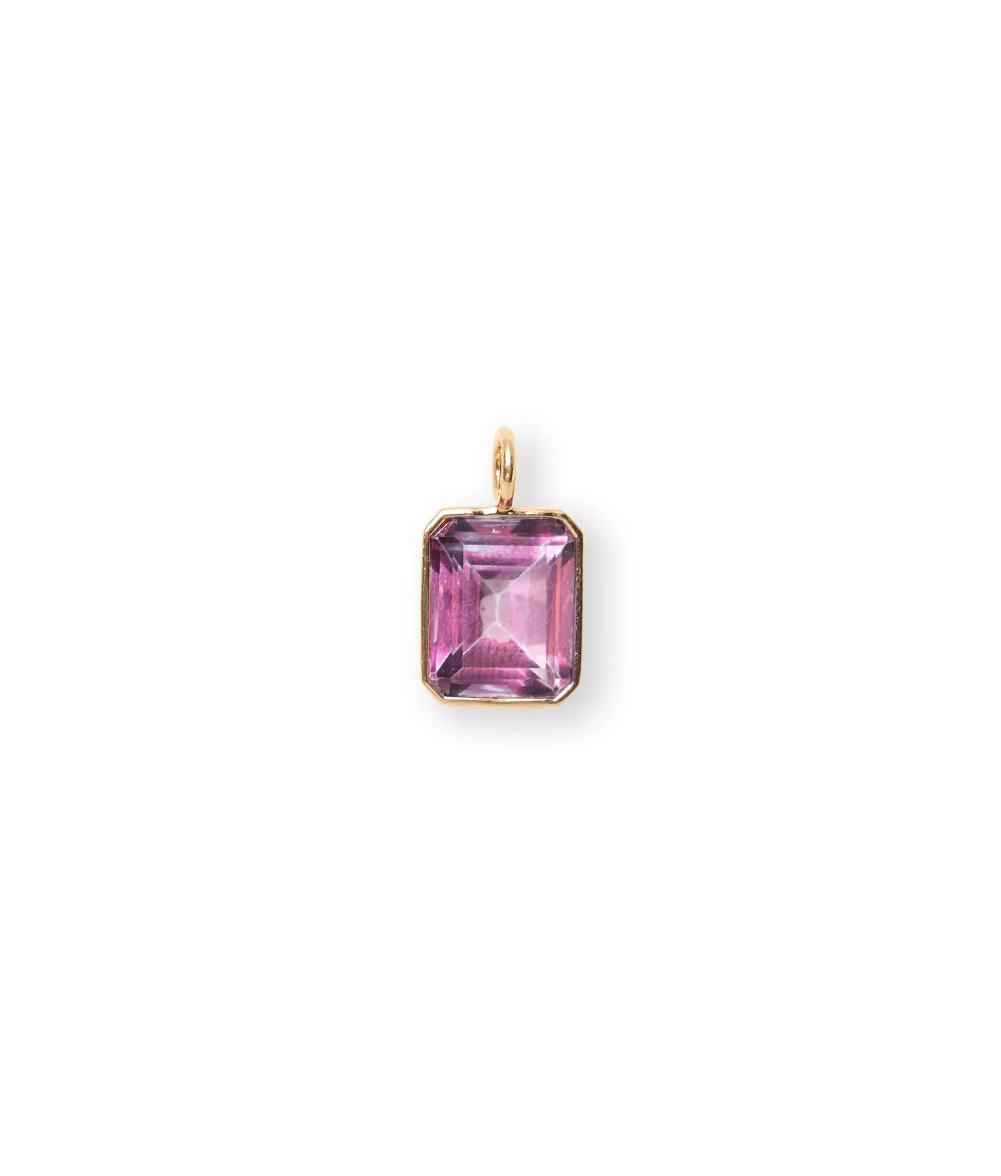 Singular Rectangle 14k Gold Necklace Charm in Pink Topaz