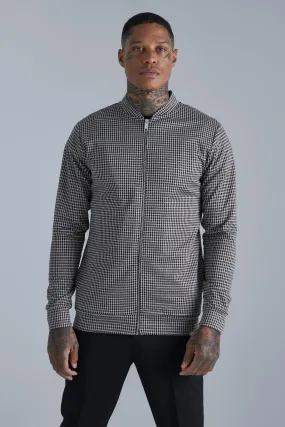 Slim Fit Dogtooth Jacquard Bomber