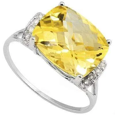SPECTACULAR 5.10 CT CITRINE & 14 PCS WHITE DIAMOND 10K SOLID WHITE GOLD RING