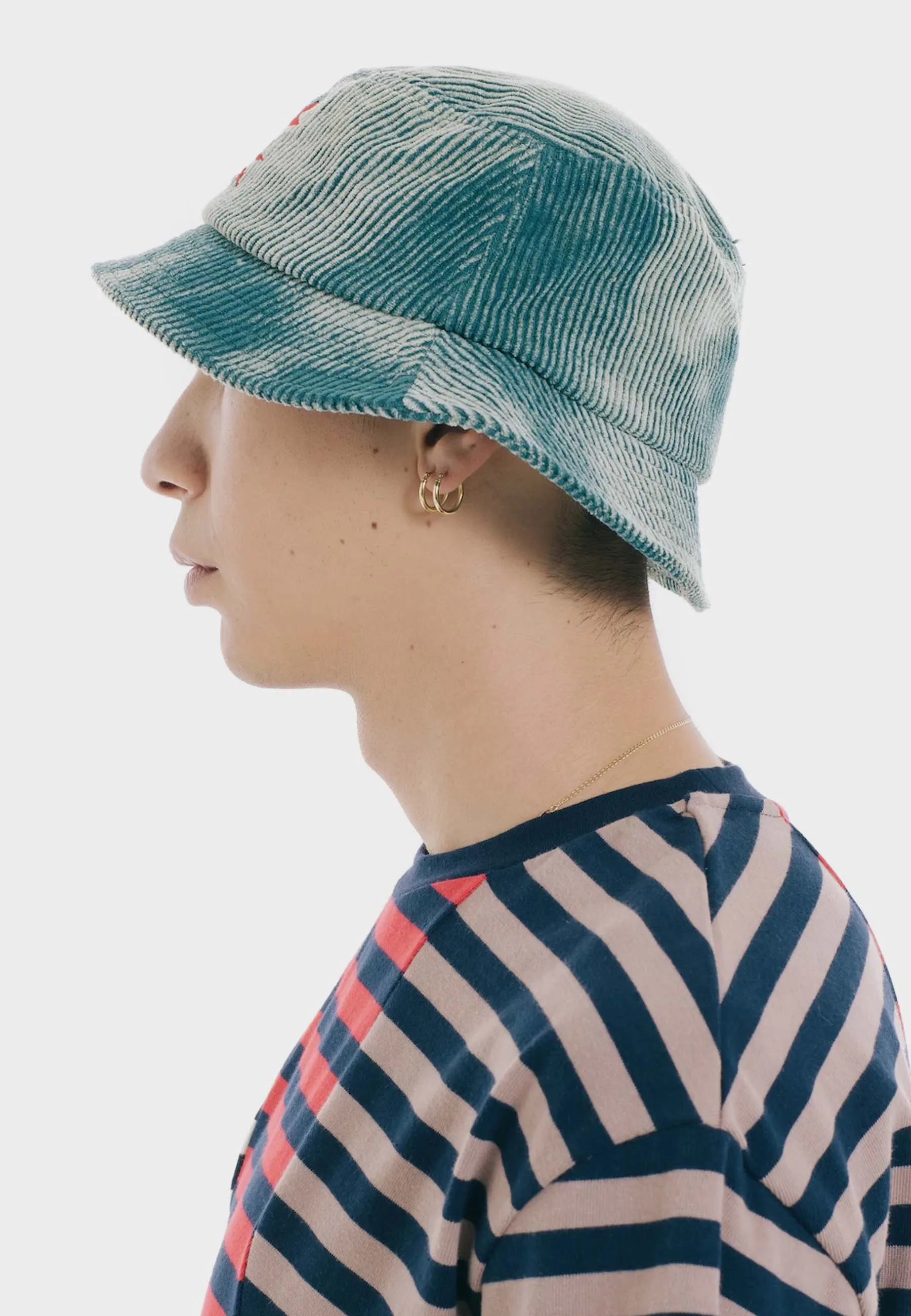 Spikey Bleached Cord Bucket Hat - mallad green