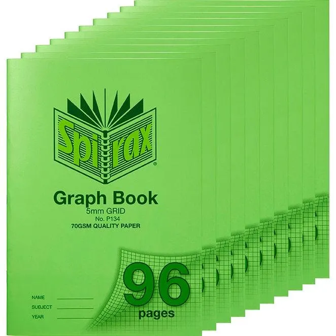 Spirax P134 Graph Book 5mm Grid 96 Page A4 Green 10 Pack